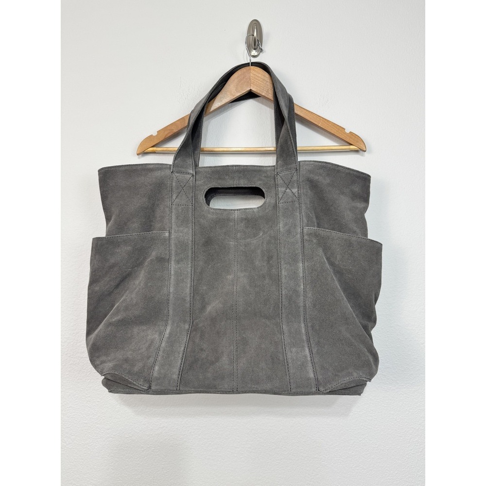 Free People Suede Caravan Tote Bag Women's Charcoal Gray Pockets Boho Classic